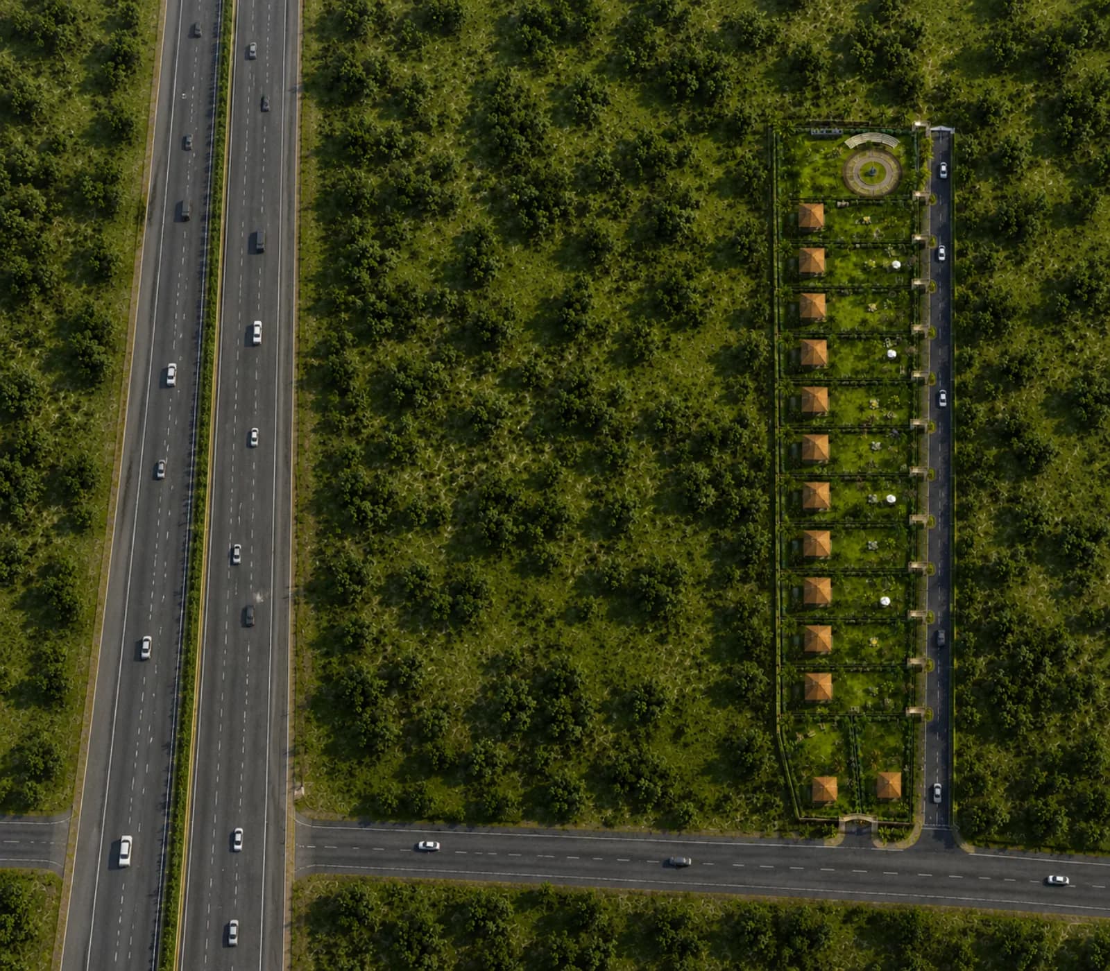 Gated community with an arch for every plot